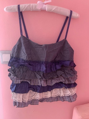 Rococo top with ruffles like new, size small, blue