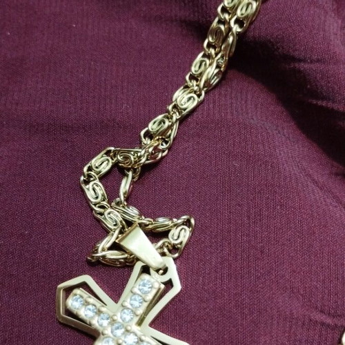 Gold-plated cross with chain new, stainless steel