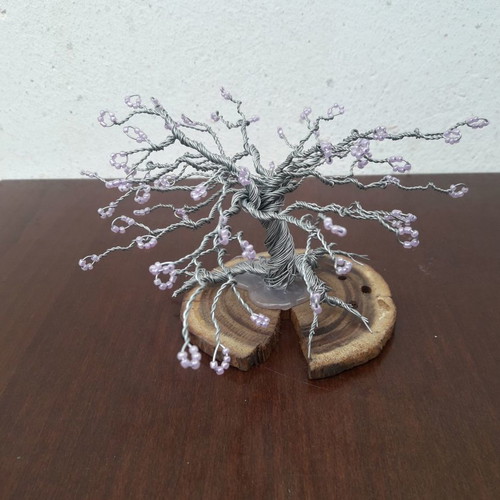 Decorative tree made of wire and beads on wooden base new