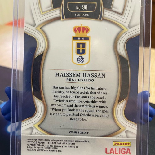 Panini Select 2025-26 La Liga Real Oviedo Haissem Hassan RC Purple Mojo card like new
