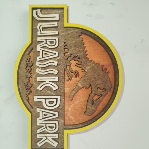 Wooden Jurassic Park decorative piece