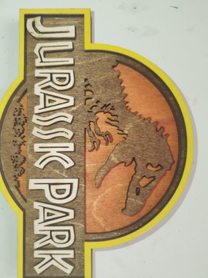Wooden Jurassic Park decorative piece