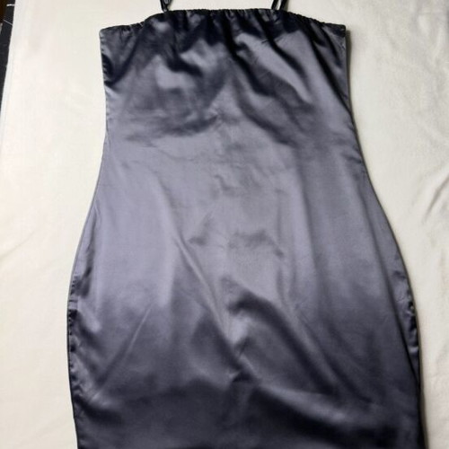 Oh Polly navy blue mini satin stretchy dress XL like new