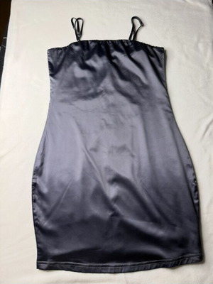Oh Polly navy blue mini satin stretchy dress XL like new
