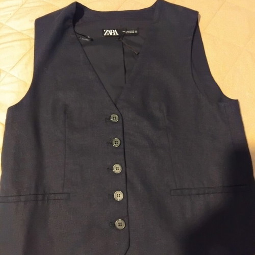 Zara linen vest dark blue new, size M