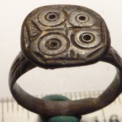 Renaissance bronze ring with decoration used
