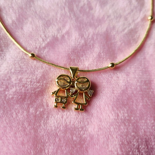 Necklace boy-girl new, gold color steel with rhinestones