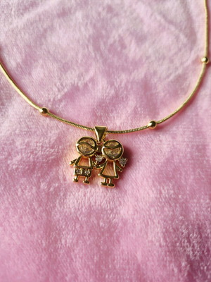 Necklace boy-girl new, gold color steel with rhinestones
