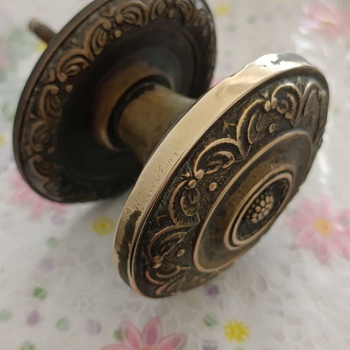 Brass door knob used, round vintage