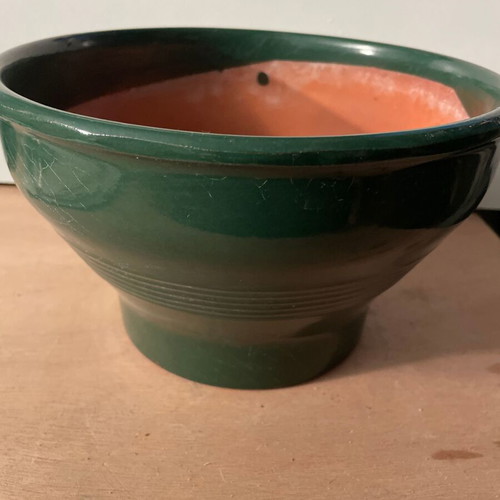 Clay green flowerpot cachepot without hole 22cm diameter X 13 height No3 new