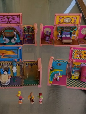 Vintage Bluebird Polly Pocket Dream Builders set of 4 rooms with 3 figures like new