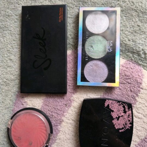 Eyeshadows, blush, and highlighter used, sleek, Avon, MUA