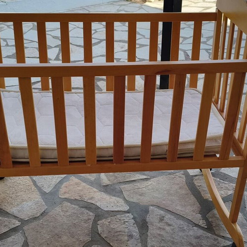 Wooden Baby Cradle rocking, like new with mattress