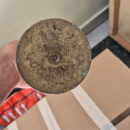 World War I Trench Art used, 75mm carved shell casing