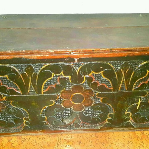 Vintage chest used, carved solid wood, rare