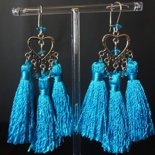 Tassel earrings new, turquoise and silver
