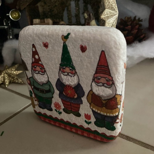 Christmas decoupage stone with gnomes new