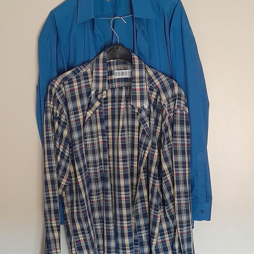 Two men's dress shirts size L, handmade blue, multicolour