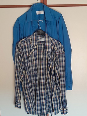 Two men's dress shirts size L, handmade blue, multicolour