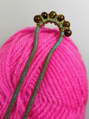 Hair Fork handmade, new, brass oxidized with semi-precious stones