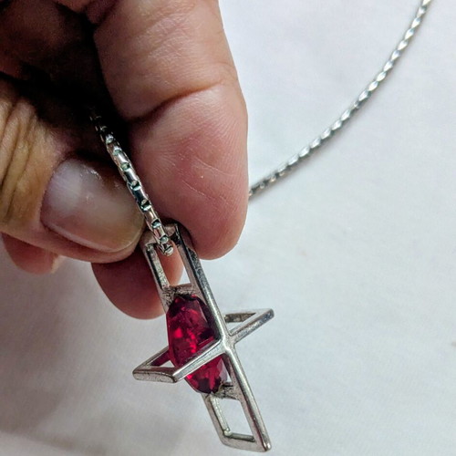 Modern Unisex Cross Pendant with Red Stone and 55cm Chain like new