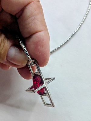 Modern Unisex Cross Pendant with Red Stone and 55cm Chain like new