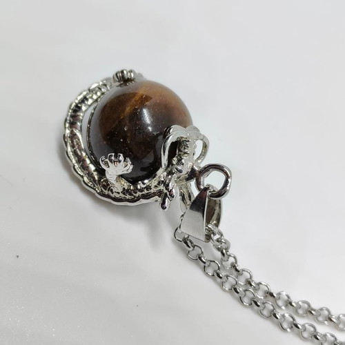 Tiger's Eye Pendant with Silver Dragon like new
