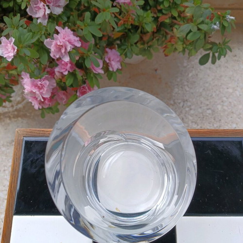 Crystal vase used with engraved leaves, made in Germany