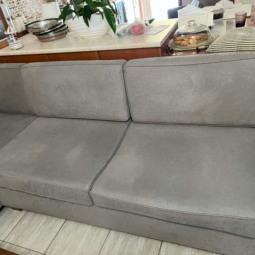Handmade corner sofa cherry wood 2.35x1.70 like new, gray fabric