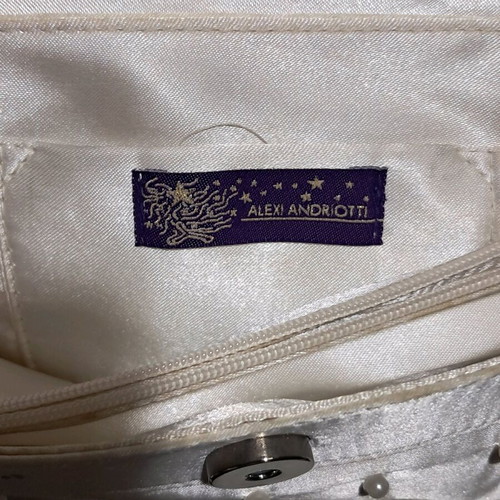 Handbag satin with pearls, formal, like new, white