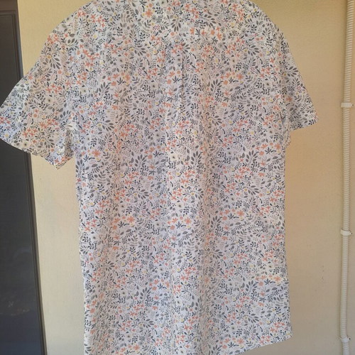 Men's floral short-sleeve shirt XL slim fit cotton A-Style like new, white