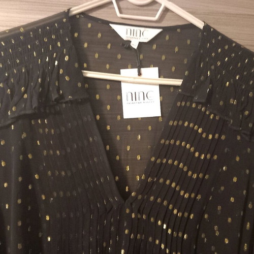 Nine by Savannah Miller black transparent dress new with gold dots