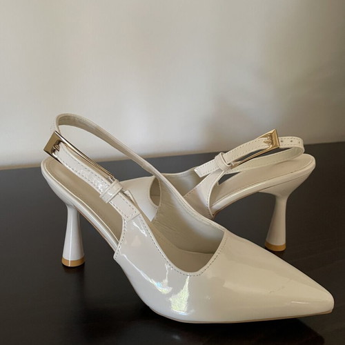 Beige patent leather slingback heels size 36, new