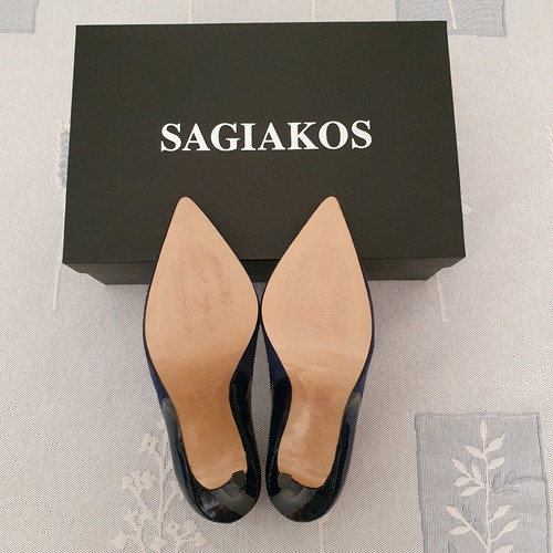Sagiakos pumps new, leather blue suede and patent leather