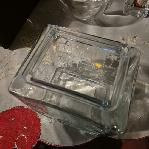 Glass embossed cookie jar new with lid