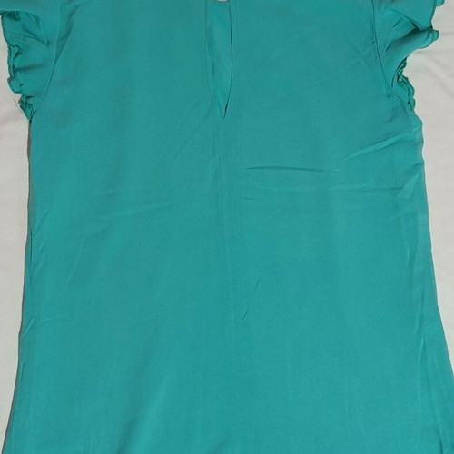 Paranoia shirt S like new, turquoise, airy with double ruffle sleeves
