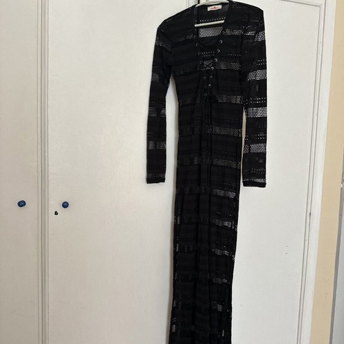 SugarFree black long knitted dress with laces, like new
