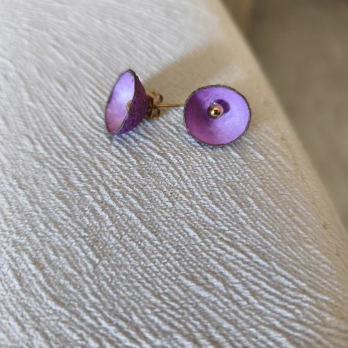 Handmade silk cocoon stud earrings, soft purple