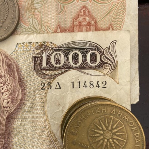 Greek drachma coin and banknote collection used