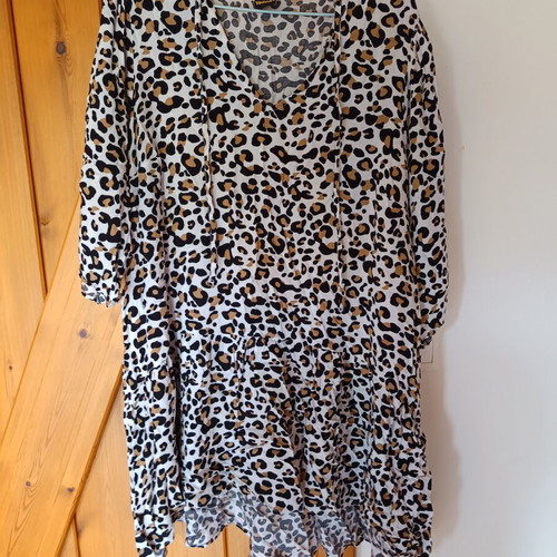 Leopard print long blouse short dress size L like new