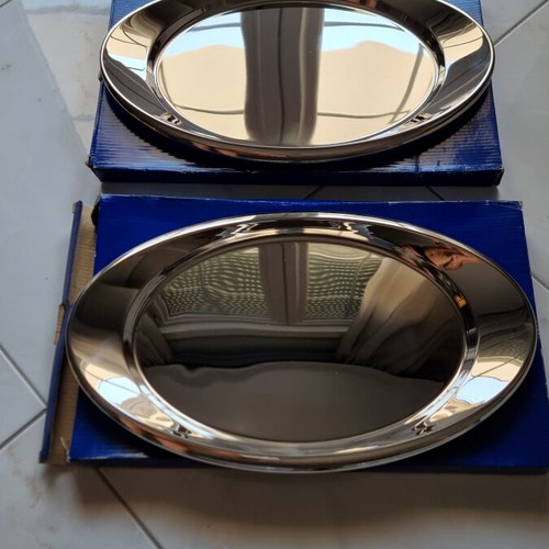 Set of 2 stainless steel oval serving platters