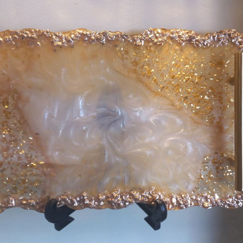 Decorative tray handmade with liquid glass effects 35x21 cm