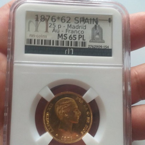 Gold coin 25 pesetas Alfonso XII 1876 like new