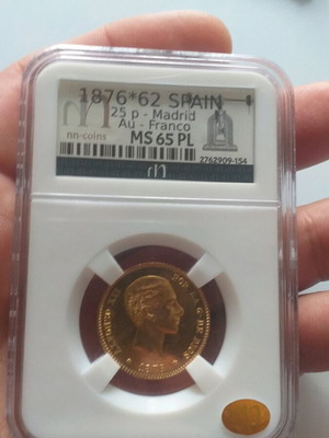Gold coin 25 pesetas Alfonso XII 1876 like new