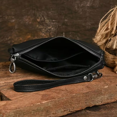 Leather wallet 100% genuine leather black, new