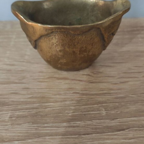 Vintage brass miniature vessel with embossed design