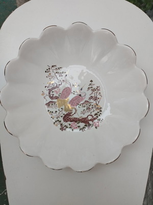 Vintage Koulis Porcelain Bowl 25cm with 24K Gold & Crane Motif (Chinoiserie)