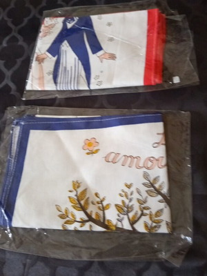 Vintage towels with love theme, unused, set of two