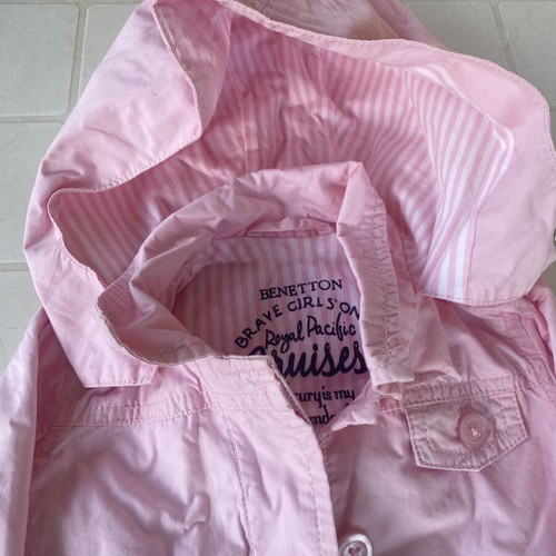 Benetton baby jacket pink with hood and striped lining, size 74 cm