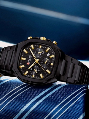 Ρολόι Curren Polygon Chrono καινούργιο, μαύρο με χρυσαφί λεπτομέρειες